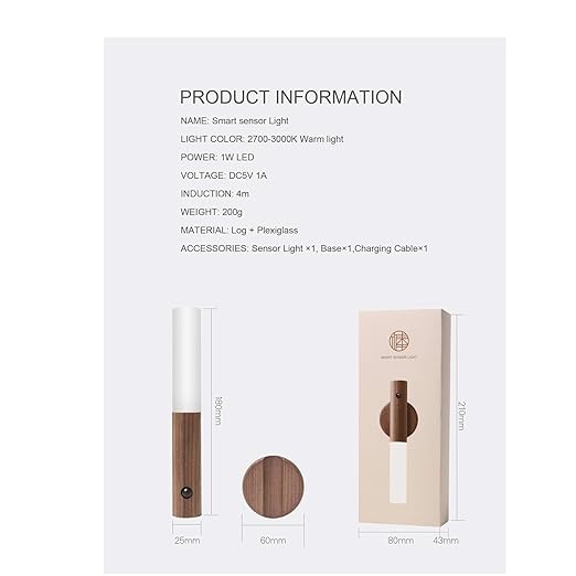 Rechargable Magnetic Wooden Motion Sensor LED Night Light